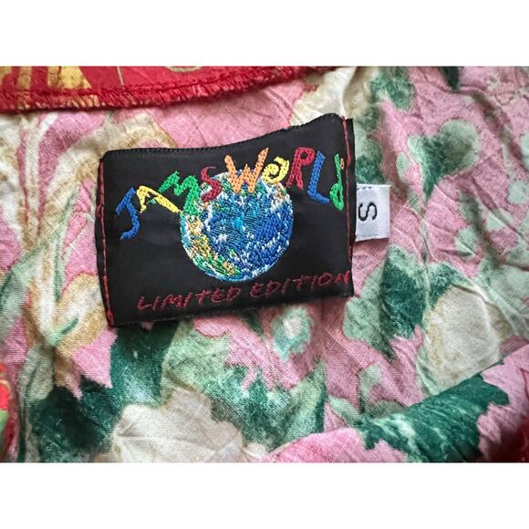 Jams World Red Floral Skirt Limited Edition Small Ruffle Rayon Elastic Midi - Picture 2 of 4